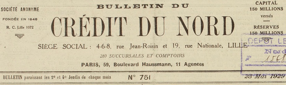 Photo (BnF / Gallica) de : Bulletin du Crédit du Nord. Lille, [1920 ?]-1939. ISSN 2122-8493.