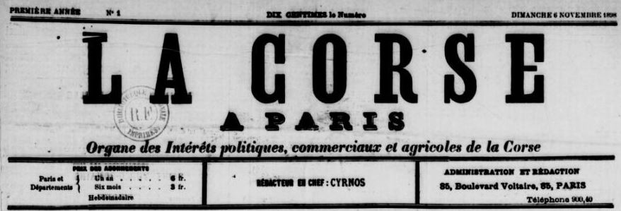 Photo (BnF / Gallica) de : La Corse à Paris. Paris, 1898-[1900 ?]. ISSN 2124-5045.