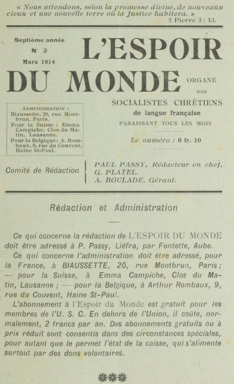 Photo (BnF / Gallica) de : L'Espoir du monde. Bourg-la-Reine, 1908-1946. ISSN 1421-7635.
