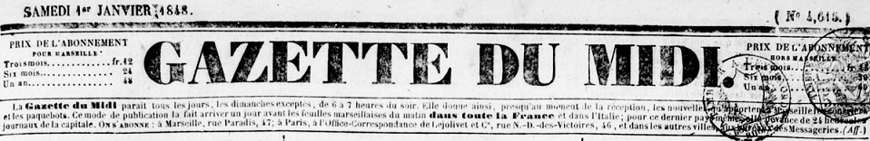 Photo (BnF / Gallica) de : Gazette du Midi. Marseille, 1831-1914. ISSN 2128-7511.