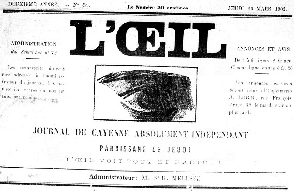 Photo (BnF / Gallica) de : L'Œil. Cayenne, 1901-[1911 ?]. ISSN 2428-2820.