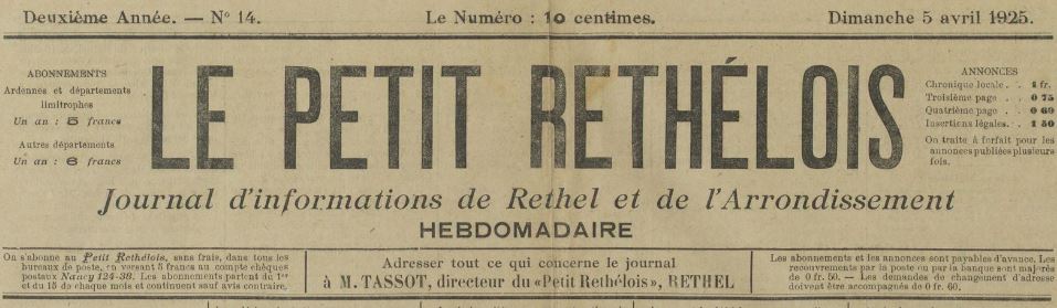Photo (Ardennes. Archives départementales) de : Le Petit Rethélois. Rethel, 1924-1939. ISSN 2020-7492.