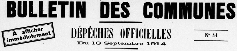 Photo (BnF / Gallica) de : Bulletin des communes. [s.l.], 1914-[1915 ?]. ISSN 2122-7608.