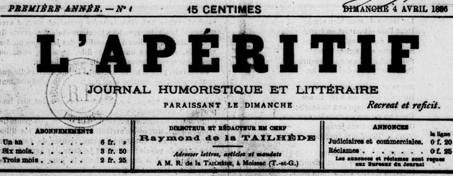 Photo (BnF / Gallica) de : L'Apéritif. Moissac : R. de La Tailhède, 1886. ISSN 2120-8999.