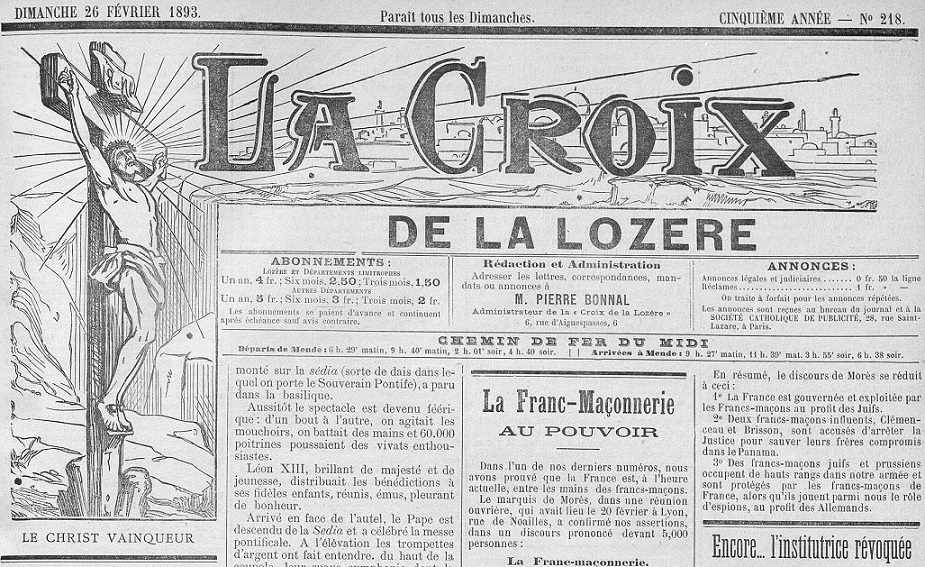 Photo (Occitanie) de : La Croix de la Lozère. Mende, 1893-1944. ISSN 2125-2335.