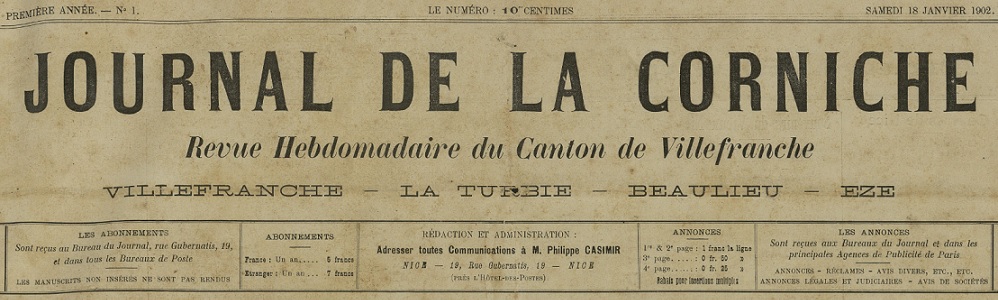 Photo (Médiathèque de Monaco) de : Journal de la Corniche. Nice, 1902-[1916 ?]. ISSN 2130-4289.