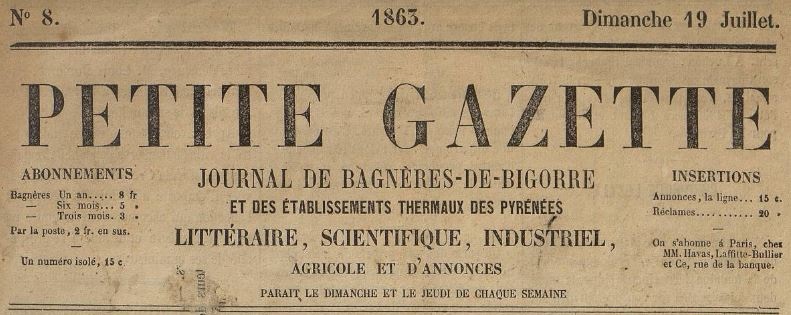 Photo (Occitanie) de : Petite gazette. Bagnères-de-Bigorre, 1863-1942. ISSN 2274-987X.