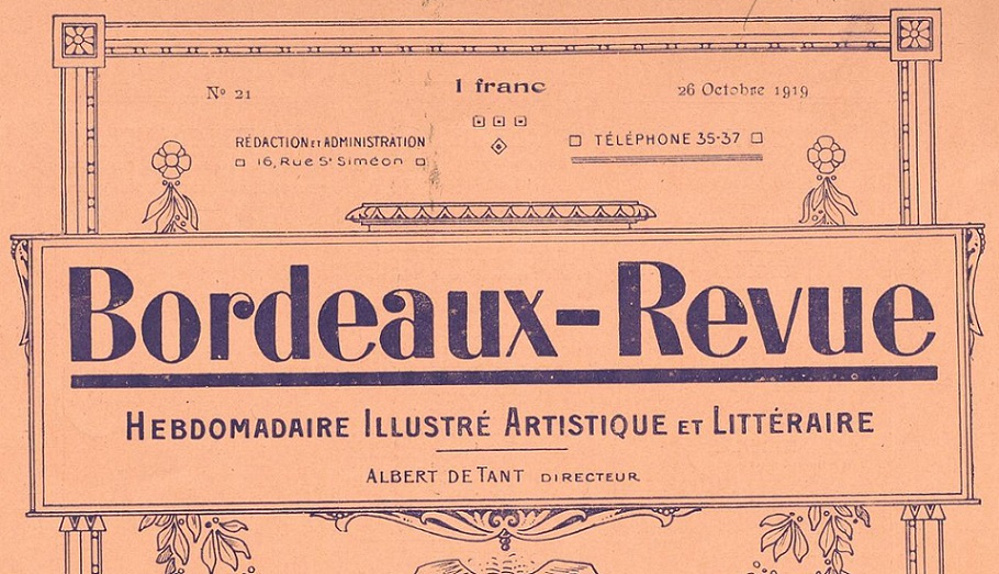 Photo (Bibliothèque municipale (Bordeaux)) de : Bordeaux-revue. Bordeaux, 1919-[1920?]. ISSN 1248-3494.