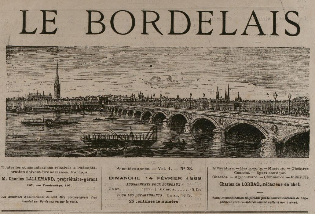 Photo (Bibliothèque municipale (Bordeaux)) de : Le Bordelais. Bordeaux, 1868-1870. ISSN 2122-1723.