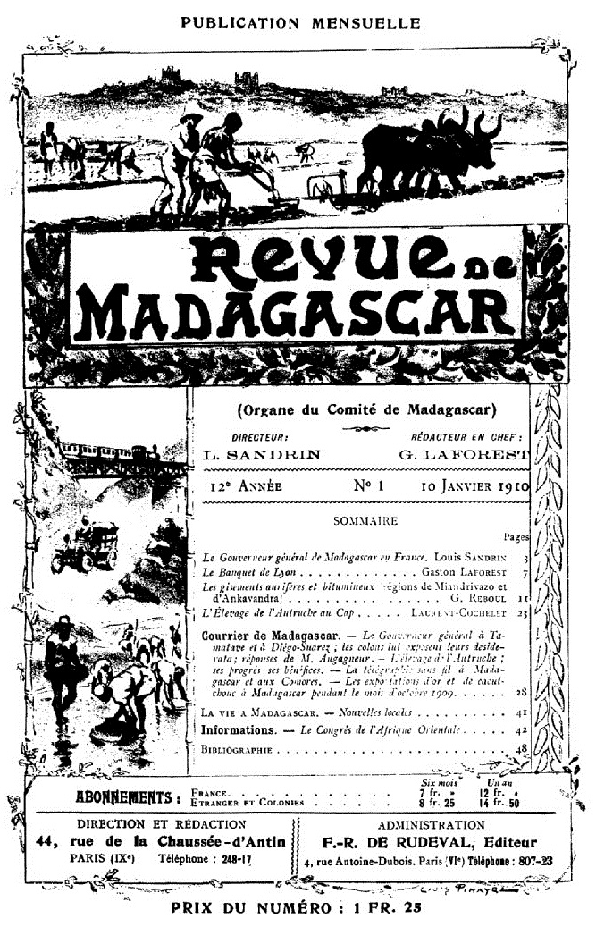 Photo (BnF / Gallica) de : Revue de Madagascar. Paris : A. Challamel, 1899-1911. ISSN 1149-1922.