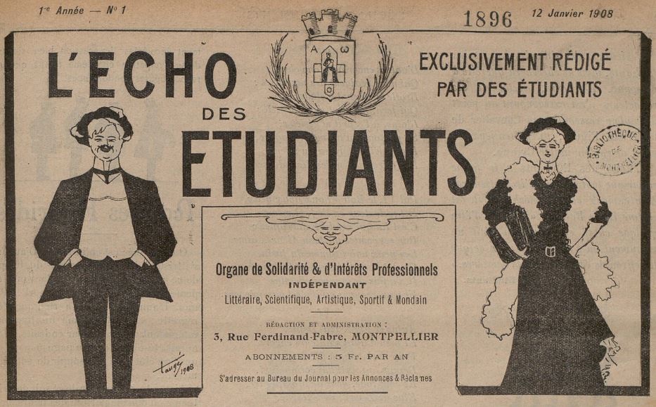Photo (Montpellier. Bibliothèques municipales) de : L'Écho des étudiants. Montpellier : Association générale des étudiants, 1908-[1944?]. ISSN 2017-1072.