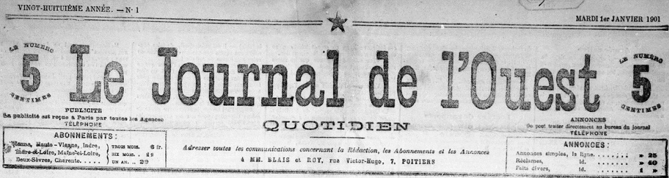Photo (BnF / Gallica) de : Le Journal de l'Ouest. Poitiers, 1874-1939. ISSN 1966-074X.