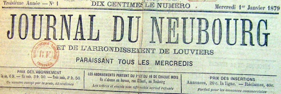 Photo (BnF / Gallica) de : Journal du Neubourg et de l'arrondissement de Louviers. Le Neubourg, 1879-1944. ISSN 2118-4070.