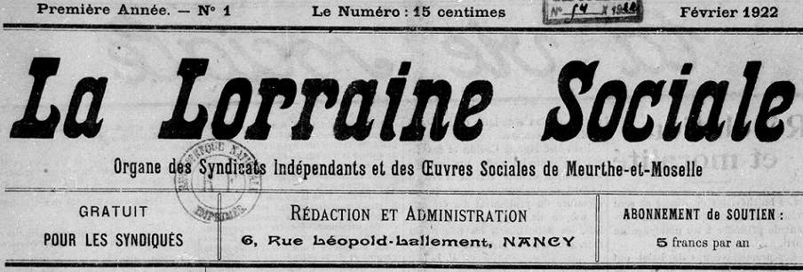 Photo (BnF / Gallica) de : La Lorraine sociale. Nancy, 1922-1962. ISSN 1966-3935.
