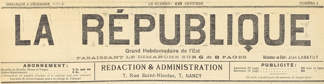 Photo (BnF / Gallica) de : La République. Nancy, 1907-1912. ISSN 2100-8914.