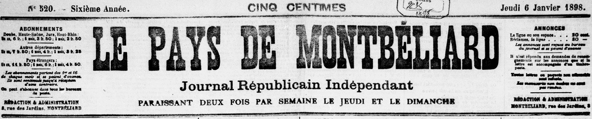 Photo (BnF / Gallica) de : Le Pays de Montbéliard. Montbéliard, 1893-1942. ISSN 1249-8335.
