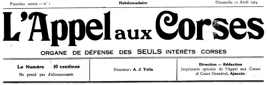 Photo (Archives de la Collectivité de Corse – Pumonti) de : L'Appel aux Corses. Ajaccio, 1924. ISSN 2120-9197.