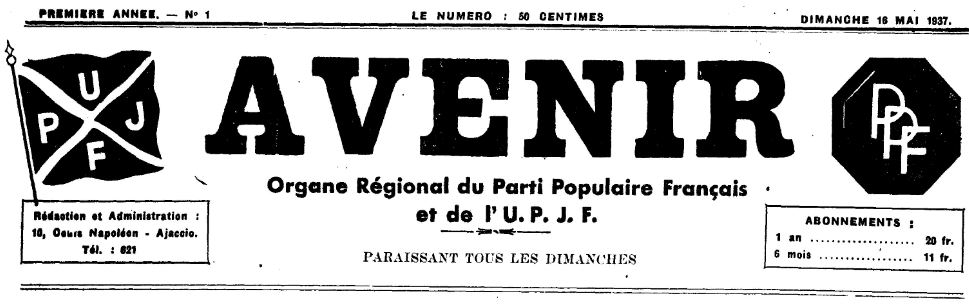Photo (Archives de la Collectivité de Corse – Pumonti) de : Avenir. Ajaccio, 1937-[1943 ?]. ISSN 2121-3194.