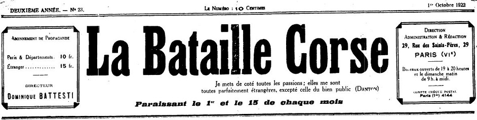 Photo (Archives de la Collectivité de Corse – Pumonti) de : La Bataille corse. Paris, 1921-[1922 ?]. ISSN 2121-8560.