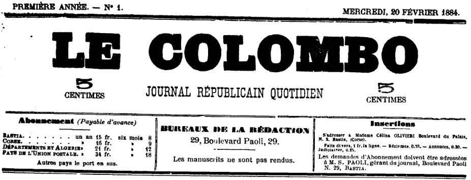 Photo (Archives de la Collectivité de Corse – Pumonti) de : Le Colombo. Bastia, 1884. ISSN 2124-0523.