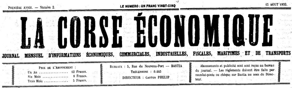 Photo (Archives de la Collectivité de Corse – Pumonti) de : La Corse économique. Bastia, 1933. ISSN 2124-5096.
