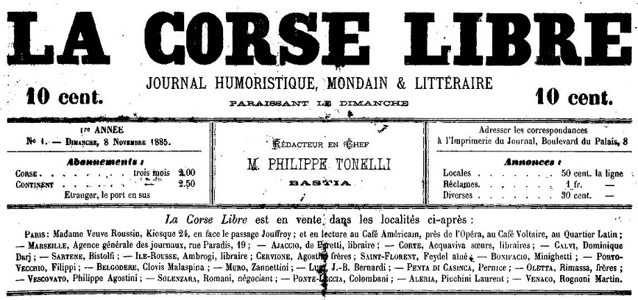 Photo (Archives de la Collectivité de Corse – Pumonti) de : La Corse libre. Bastia, 1885-1887. ISSN 2124-5169.