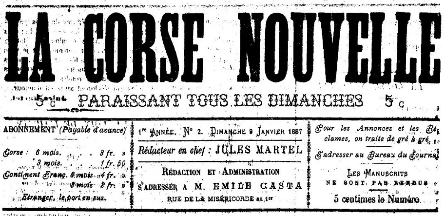 Photo (Archives de la Collectivité de Corse – Pumonti) de : La Corse nouvelle. Bastia, 1887. ISSN 2124-5215.