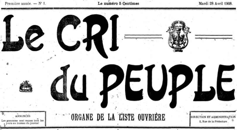 Photo (Archives de la Collectivité de Corse – Pumonti) de : Le Cri du peuple. Ajaccio, 1908-[1912 ?]. ISSN 2125-1150.