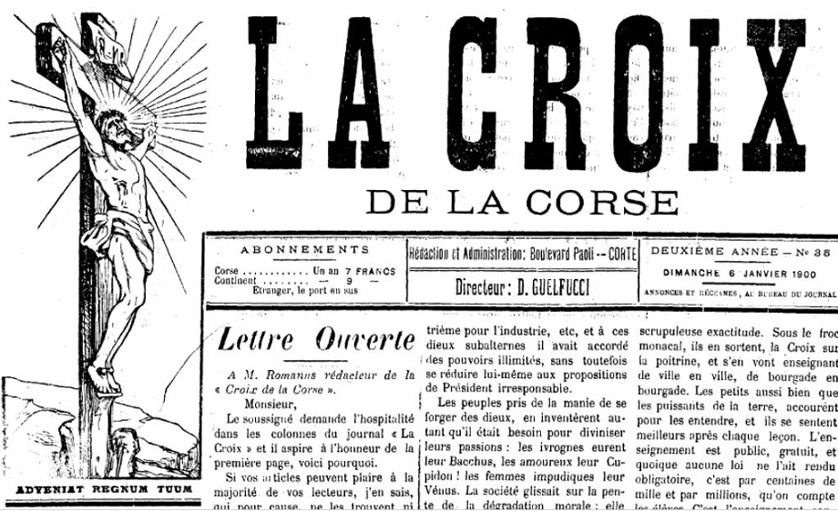 Photo (Archives de la Collectivité de Corse – Pumonti) de : La Croix de la Corse. Corte, 1900-[1902 ?]. ISSN 2125-2289.