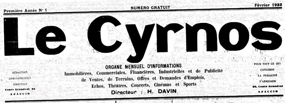 Photo (Archives de la Collectivité de Corse – Pumonti) de : Le Cyrnos. Ajaccio, 1933-[1935 ?]. ISSN 2125-3579.