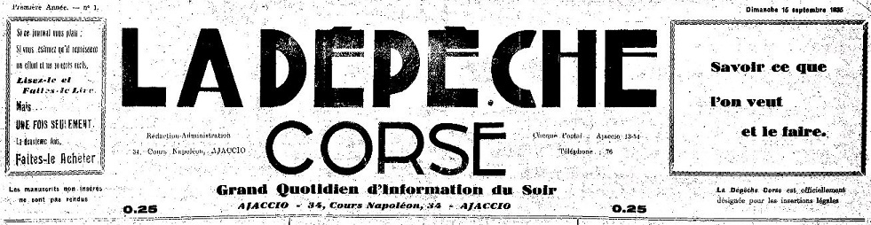 Photo (Archives de la Collectivité de Corse – Pumonti) de : La Dépêche corse. Ajaccio, 1935-[1943 ?]. ISSN 2125-7469.