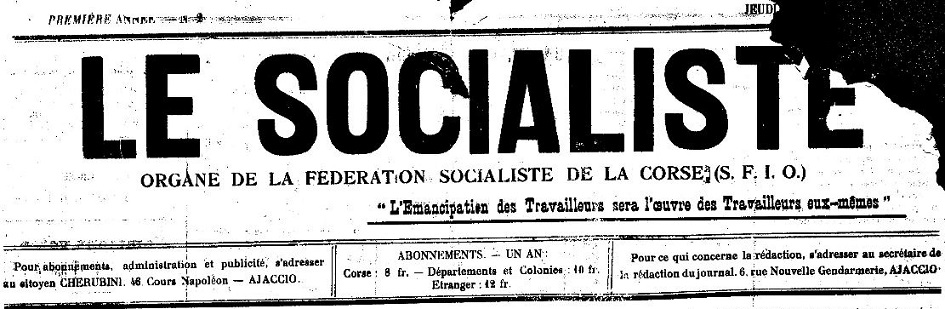 Photo (Archives de la Collectivité de Corse – Pumonti) de : Le Socialiste. Ajaccio, 1919. ISSN 2743-205X.