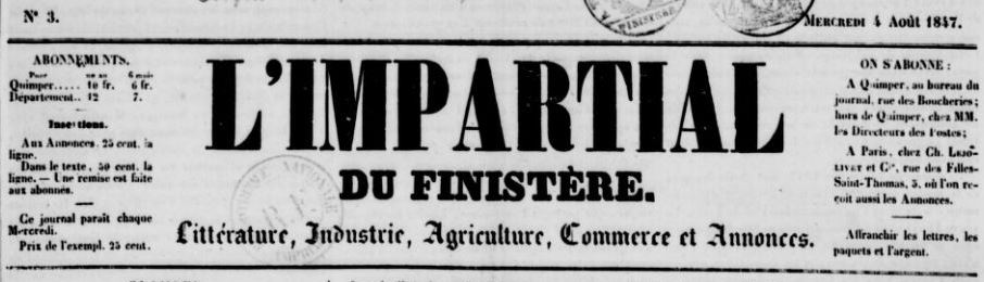 Photo (BnF / Gallica) de : L'Impartial du Finistère. Quimper, 1847-1883. ISSN 2129-3562.