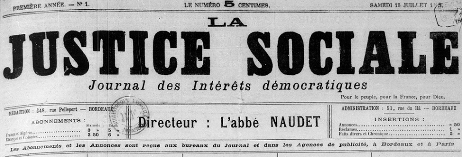 Photo (BnF / Gallica) de : La Justice sociale. Bordeaux, 1893-[1906 ?]. ISSN 2131-0688.