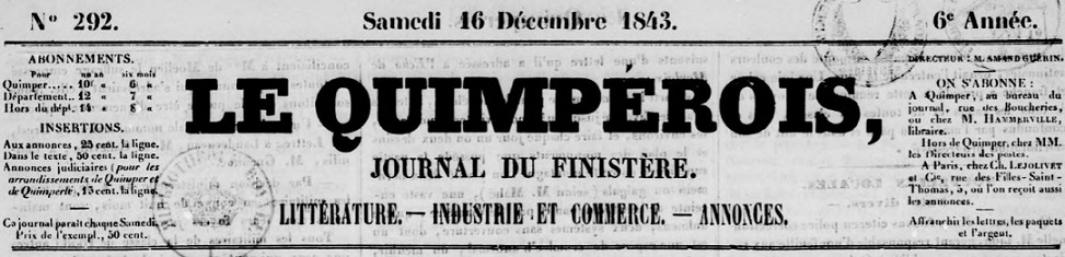 Photo (BnF / Gallica) de : Le Quimpérois. Quimper, 1838-1870. ISSN 2135-7668.