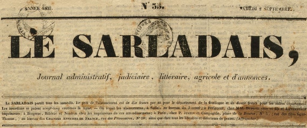 Photo (Dordogne. Archives départementales) de : Le Sarladais. Sarlat, 1836-1907. ISSN 2113-2348.
