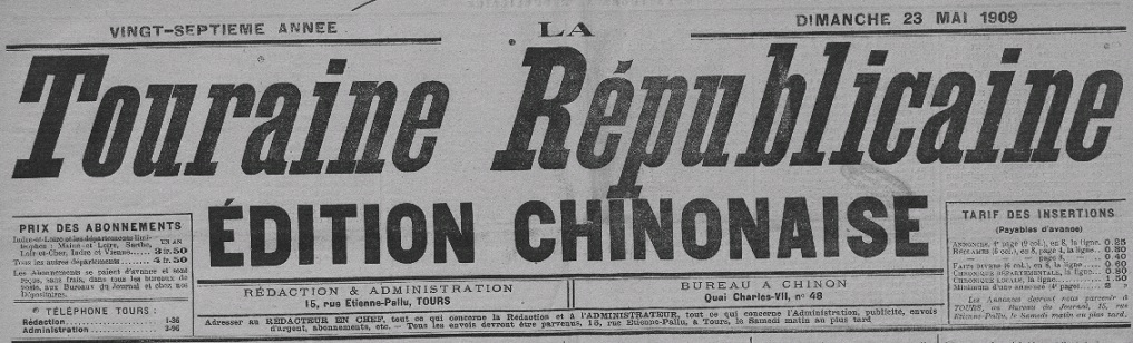 Photo (Indre-et-Loire. Archives départementales) de : La Touraine républicaine. Éd. chinonaise. Tours, 1909-1920. ISSN 2138-7338.