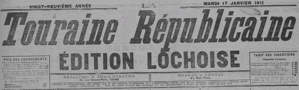Photo (Indre-et-Loire. Archives départementales) de : La Touraine républicaine. Éd. lochoise. Loches, 1911-1931. ISSN 2138-7354.