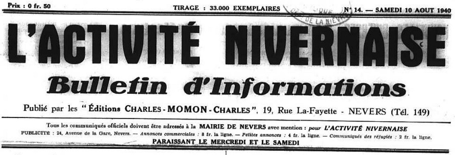 Photo (Nièvre. Archives départementales) de : L'Activité nivernaise. Nevers, 1940-1941. ISSN 1261-6230.