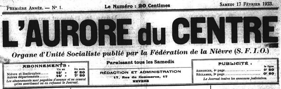 Photo (Nièvre. Archives départementales) de : L'Aurore du Centre. Nevers, 1923-1925. ISSN 2114-9712.
