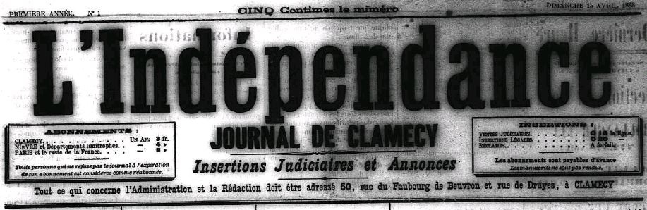 Photo (Nièvre. Archives départementales) de : L'Indépendance. Clamecy, 1888-1940. ISSN 2118-7487.