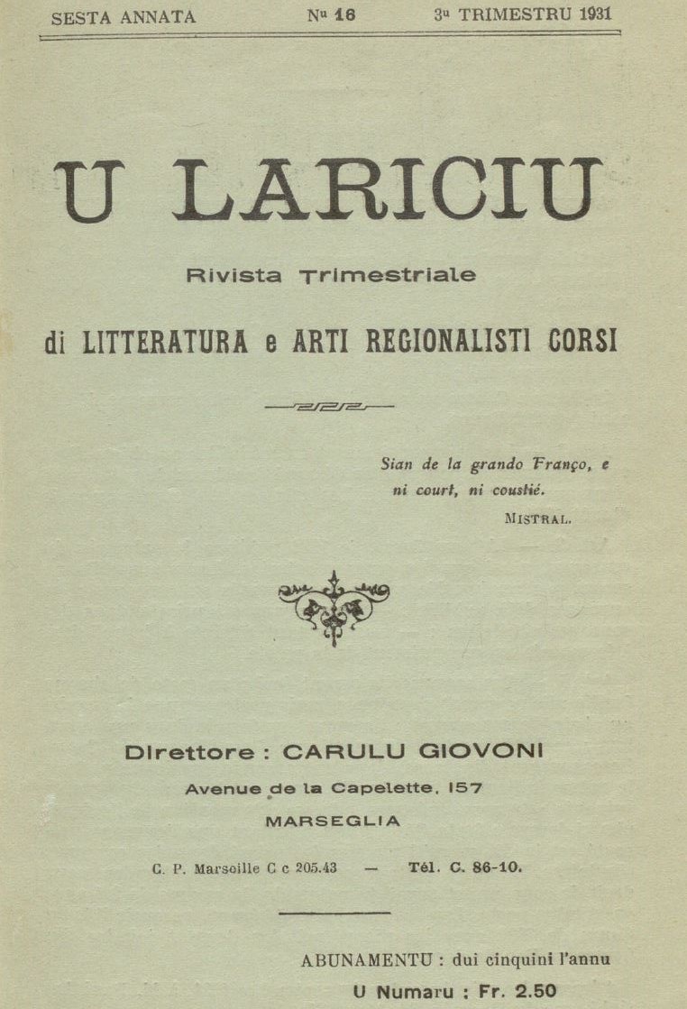 Photo (Université de Corse (1975-....)) de : U Lariciu. Marseglia, 1926-[1939 ?]. ISSN 2025-0738.