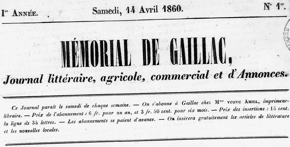 Photo (BnF / Gallica) de : Le Mémorial de Gaillac. Gaillac, 1860-1944. ISSN 2021-2100.