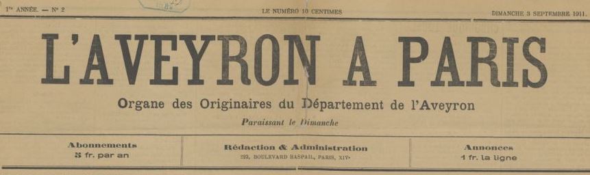 Photo (BnF / Gallica) de : L'Aveyron à Paris. Paris, 1911-1937. ISSN 2121-7289.