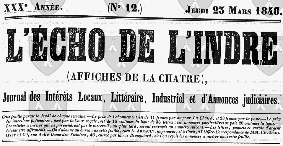 Photo (Bibliothèque intercommunale (La Châtre, Indre)) de : L'Écho de l'Indre. La Châtre, 1848-1944. ISSN 1963-594X.