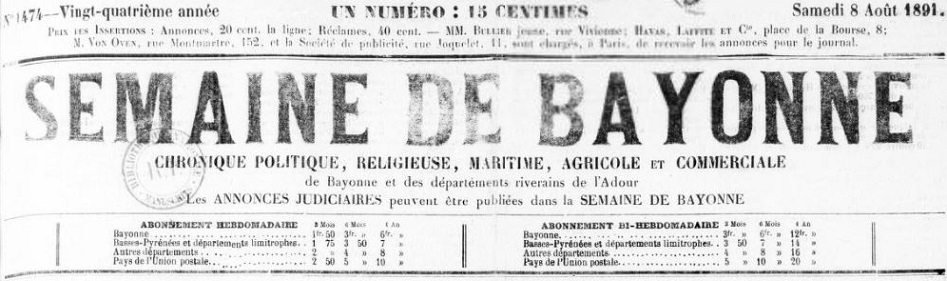Photo (BnF / Gallica) de : Semaine de Bayonne. Bayonne, 1868-1918. ISSN 2018-3240.