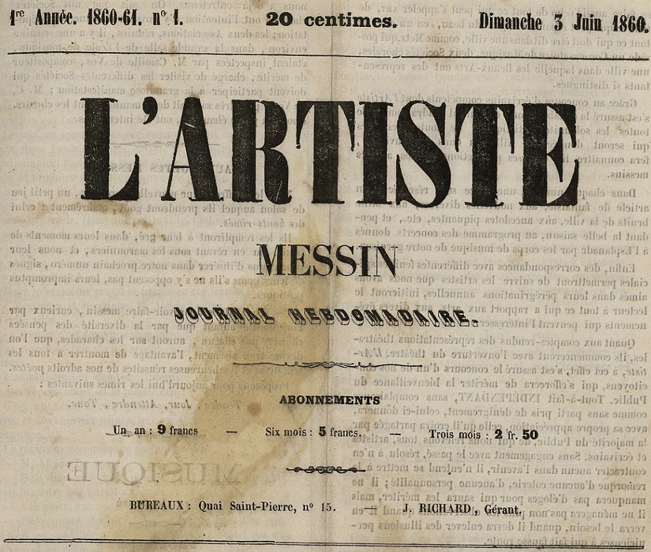 Photo (Sillon lorrain) de : L'Artiste messin. Metz, 1860-1869. ISSN 1960-5986.