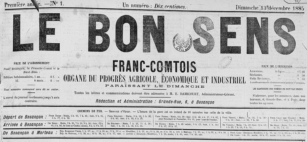 Photo (Bibliothèque municipale (Besançon)) de : Le Bon sens franc-comtois. Besançon, 1885-1906. ISSN 2023-4236.