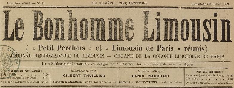Photo (BnF / Gallica) de : Le Bonhomme limousin. Paris, Saint-Yrieix, 1894-1944. ISSN 2122-1006.