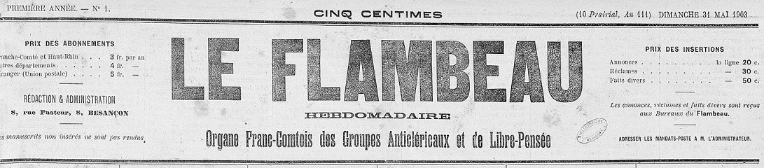 Photo (Bibliothèque municipale (Besançon)) de : Le Flambeau. Besançon, 1903-1914. ISSN 2019-8493.